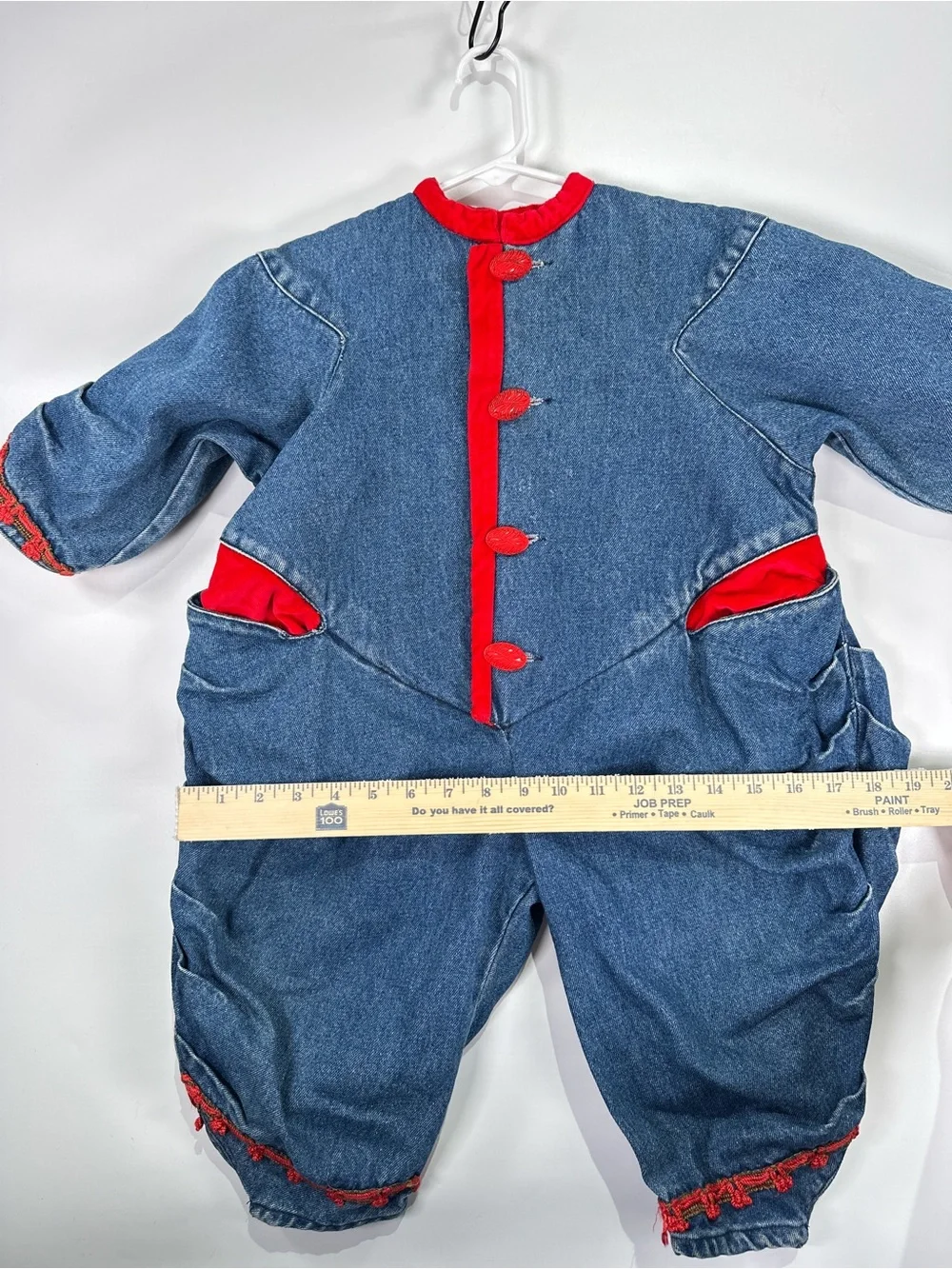 Trotinette Paris Jumpsuit Velvet Trim Drop Waist Denim Blue Size 2